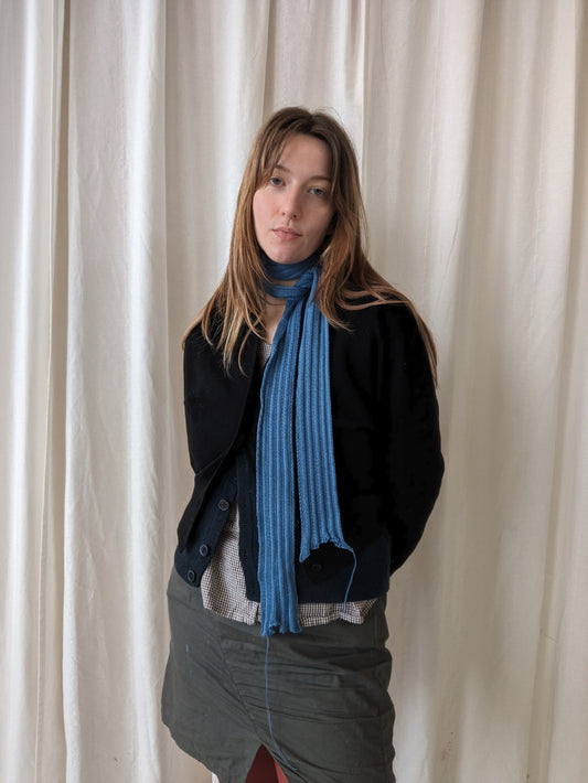 knitted cotton scarf in cornflower