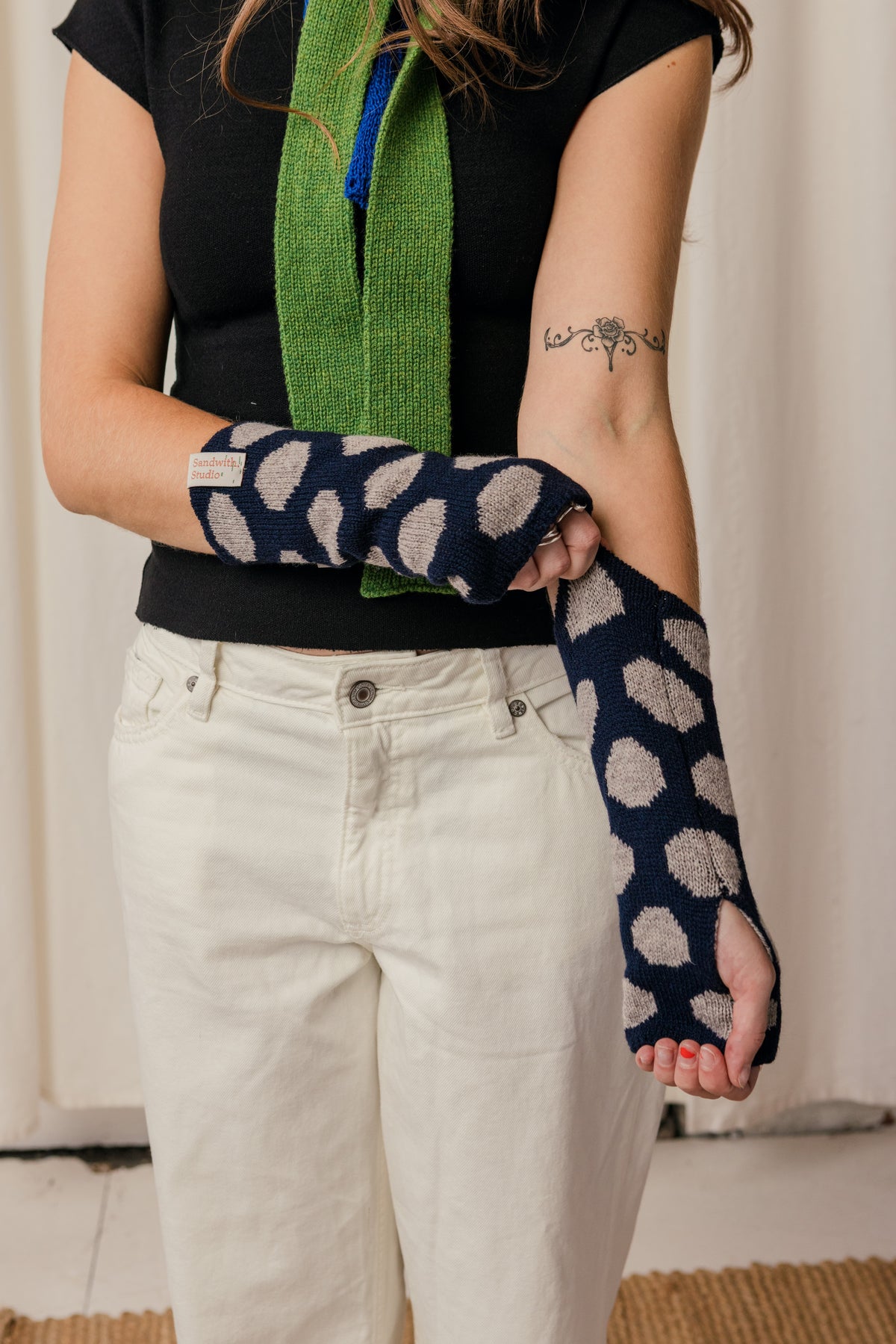 Dotty fingerless gloves