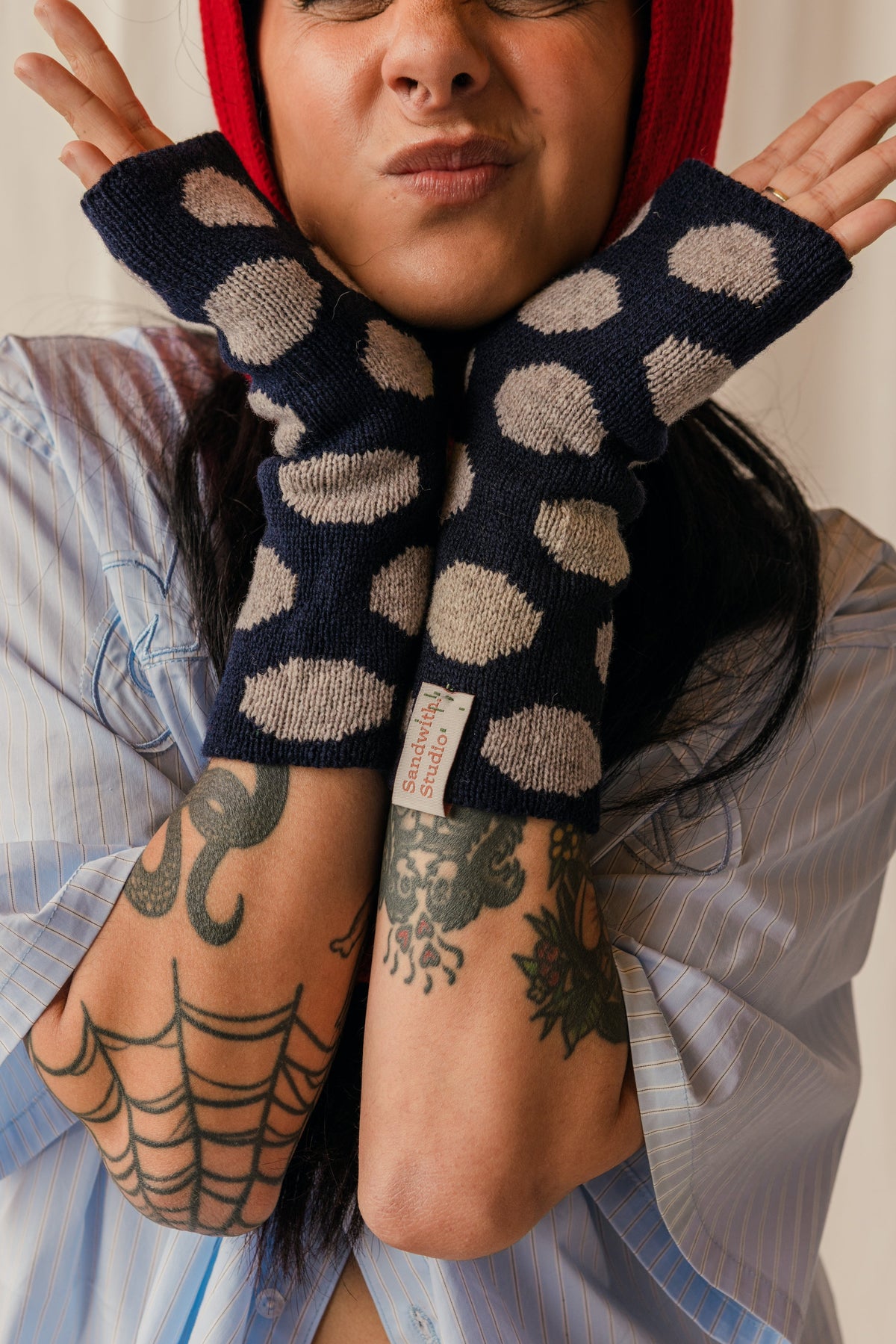 Dotty fingerless gloves