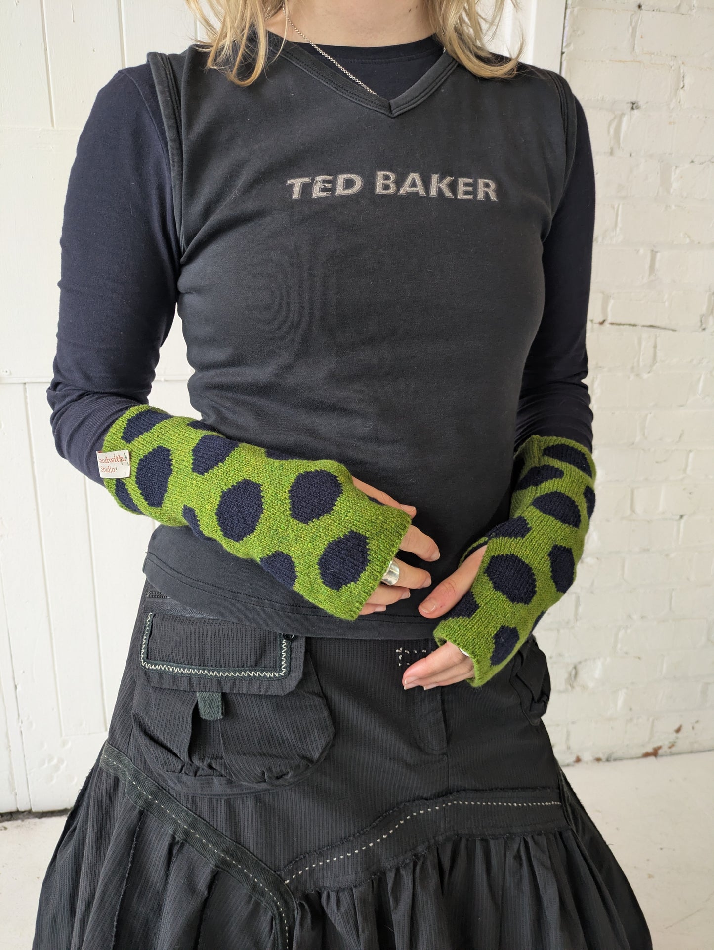 Dotty fingerless gloves